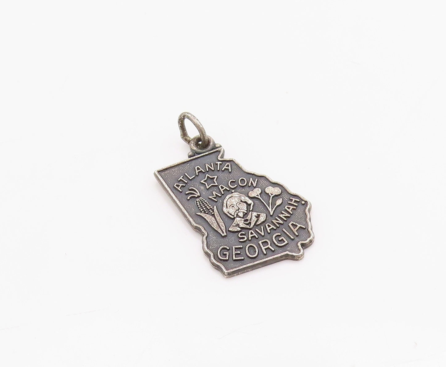 925 Sterling Silver Vintage Pendant Dark Tone Georgia State Map Charm  PT24928