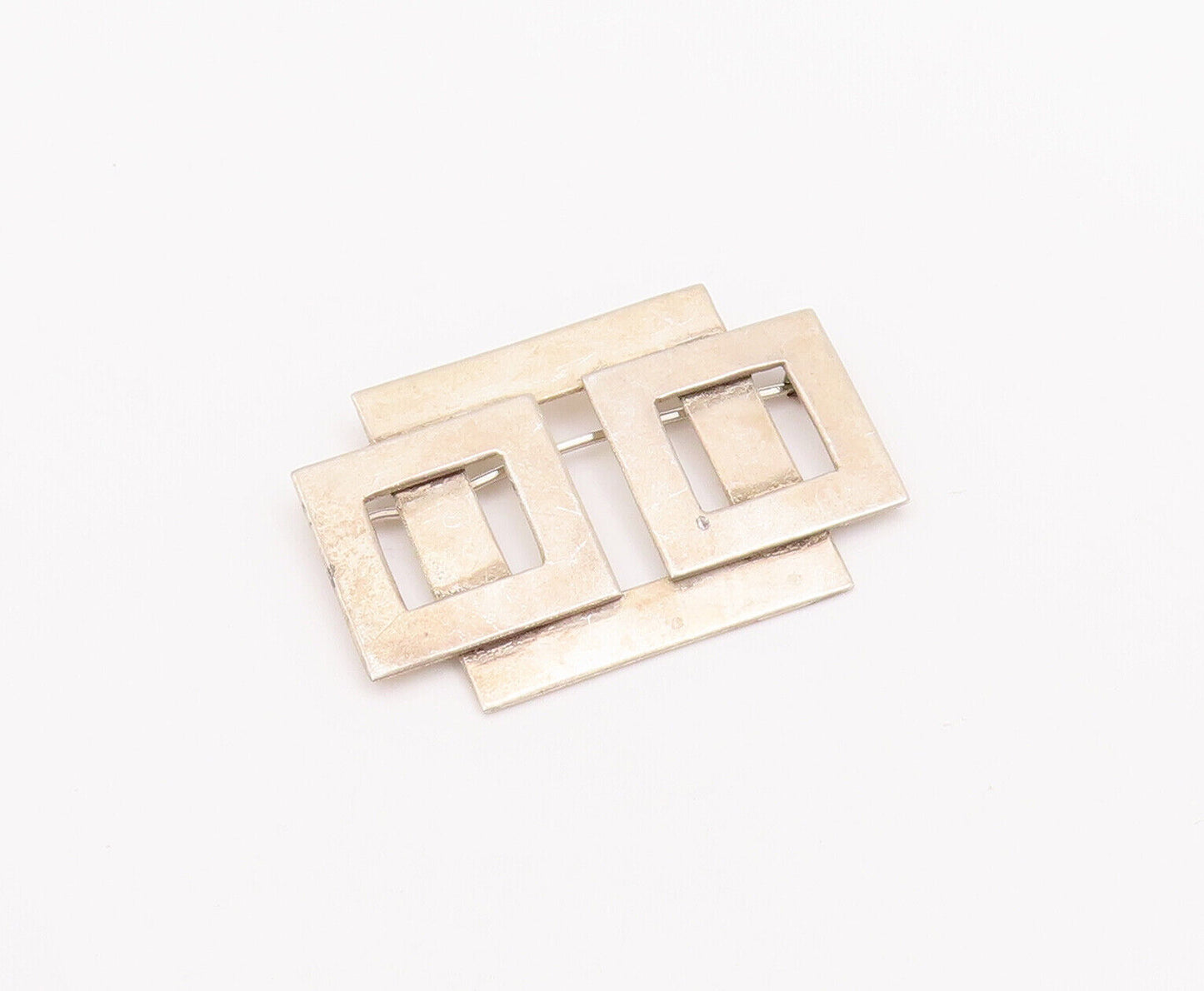 925 Sterling Silver Vintage Brooch Pin Brutalist Cutout Square Design  BP10886