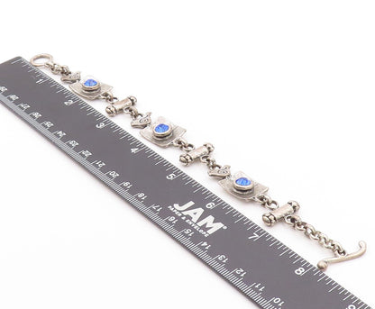 925 Sterling Silver Vintage Bracelet Etched Bird Letter & Blue CZ  BT11261