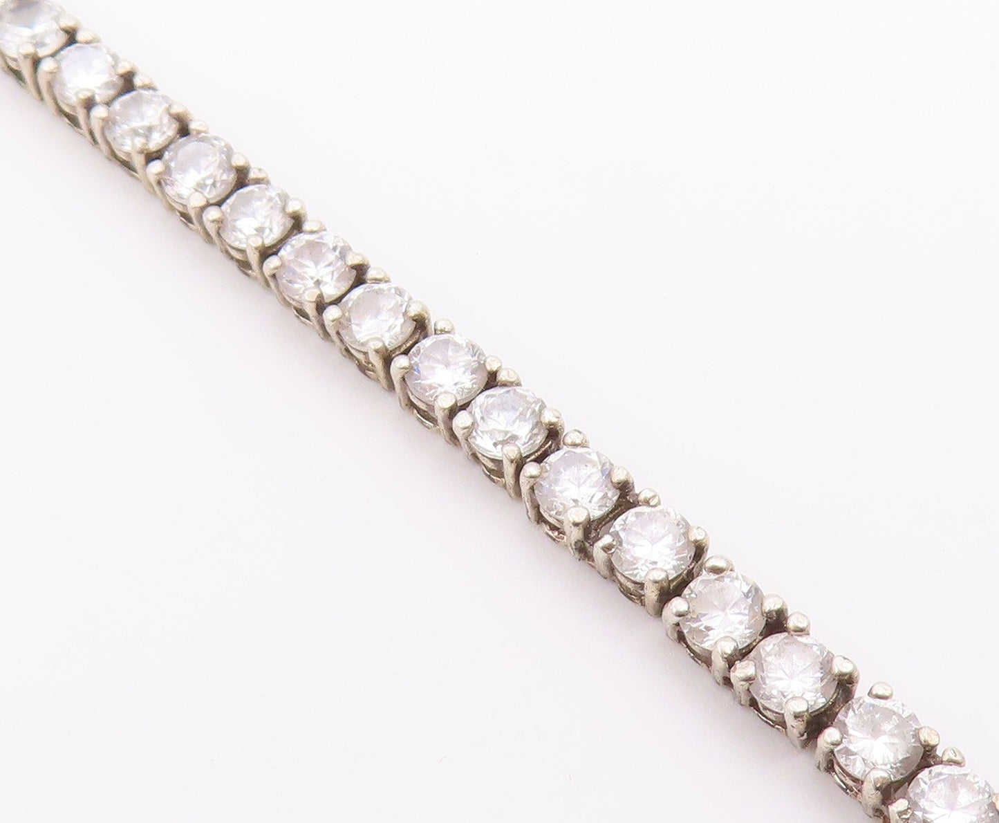 925 Sterling Silver  Vintage Round Cut Cubic Zirconia Chain Bracelet  BT5111