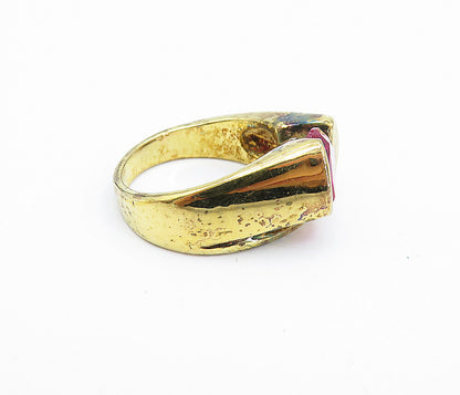 925 Sterling Silver  Pink Topaz Shiny Gold Plated Band Ring Sz 7.5  RG6552