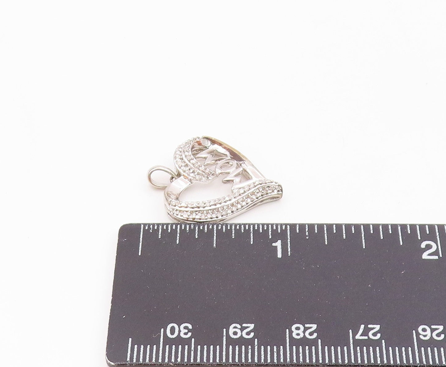 925 Sterling Silver  Shiny Genuine Diamonds Mom Love Heart Pendant  PT11935