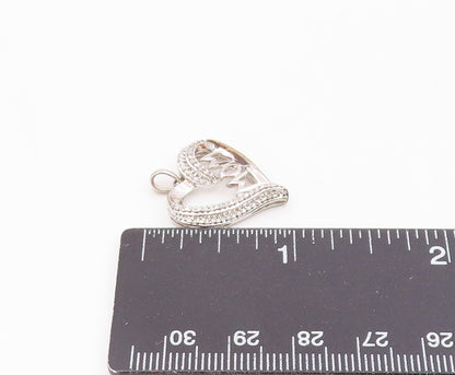 925 Sterling Silver  Shiny Genuine Diamonds Mom Love Heart Pendant  PT11935