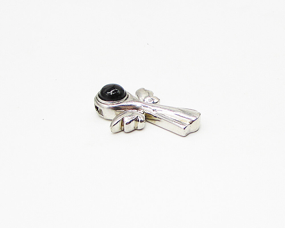 925 Sterling Silver  Cabochon Cut Black Onyx Angel Slider Pendant  PT1989
