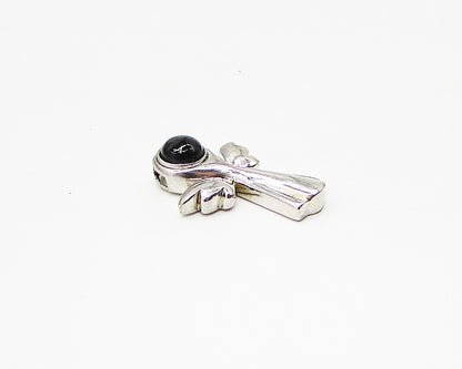 925 Sterling Silver  Cabochon Cut Black Onyx Angel Slider Pendant  PT1989