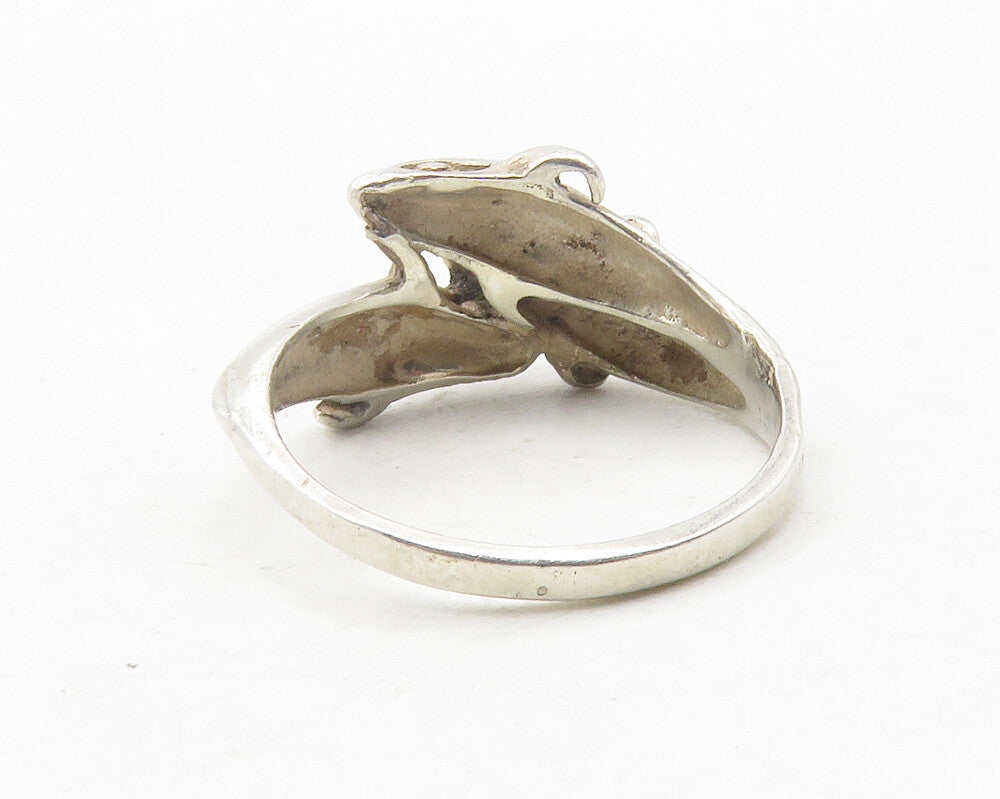 925 Sterling Silver  Vintage Triple Dolphin Bypass Band Ring Sz 5.5  RG12079