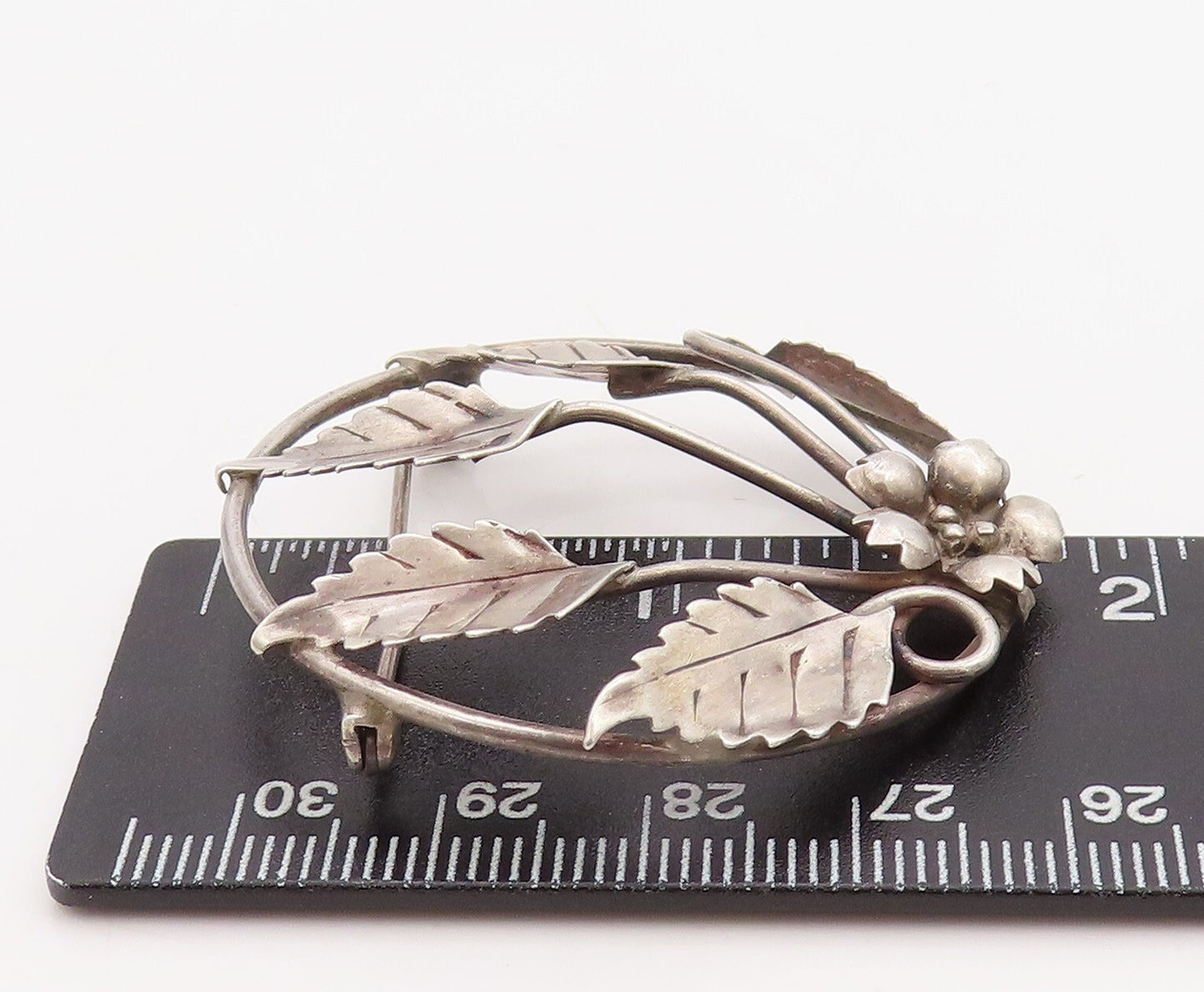 925 Sterling Silver Vintage Brooch Pin Modernist Flower And Leaf Cutout  BP11238