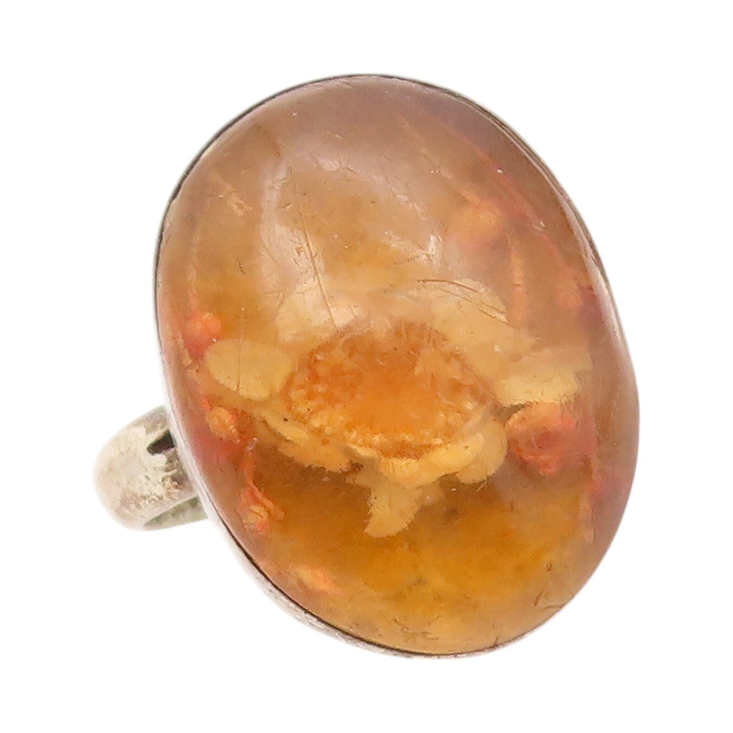 925 Sterling Silver Vintage Ring TAXCO Dark tone Cabochon Amber  Sz 9  RG31865