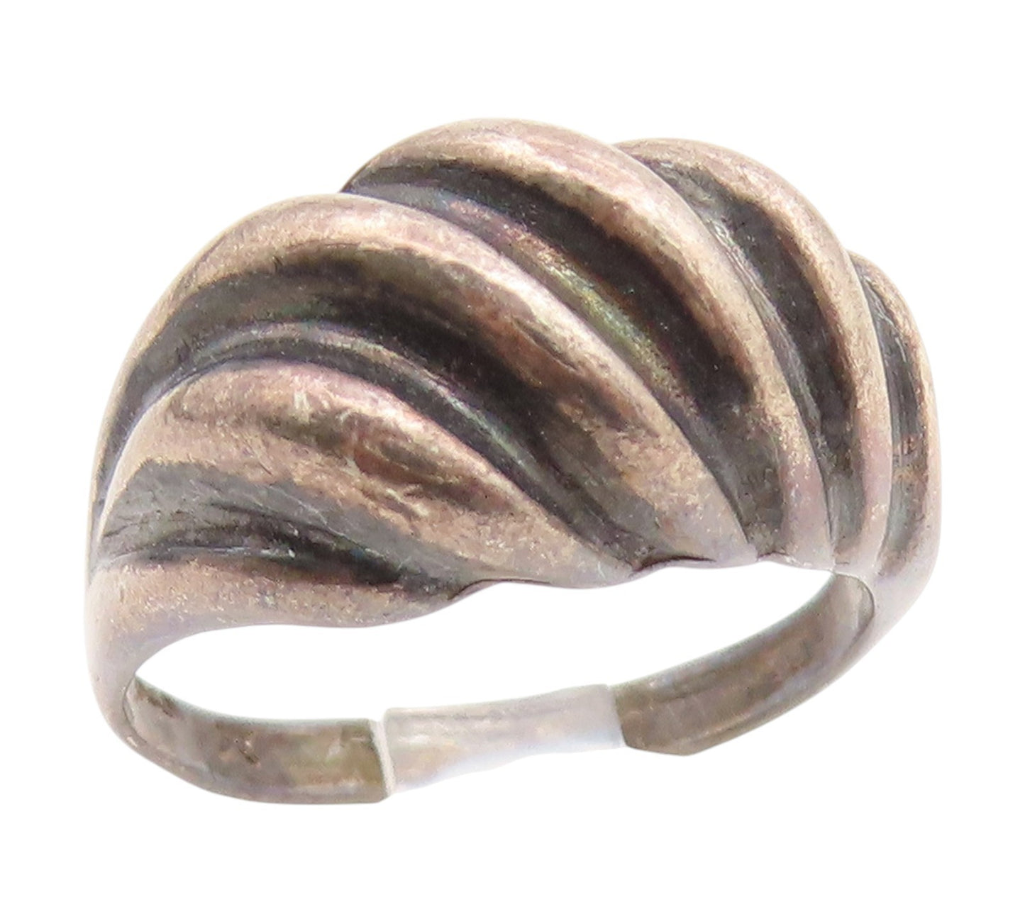 925 Sterling Silver Vintage Ring Modernist Ribbed Dome Band  Sz 7.5  RG34966