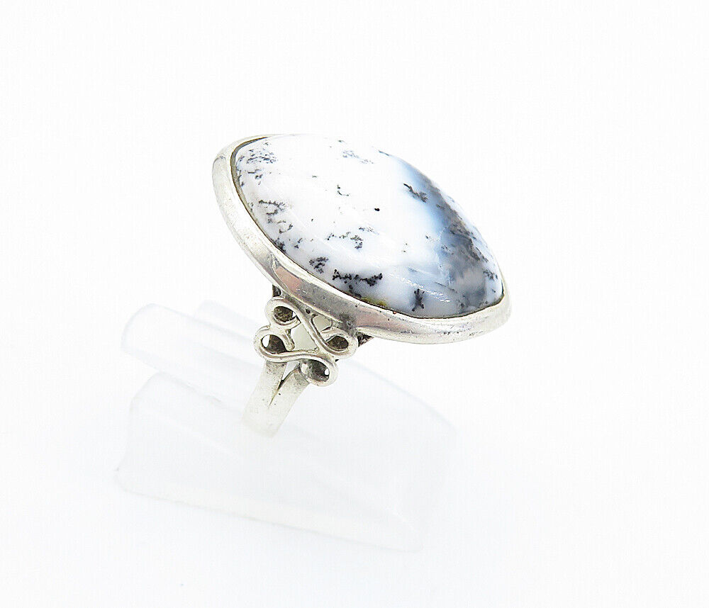 925 Sterling Silver  Dendrite Agate Shiny Cocktail Ring Sz 8.5  RG7756