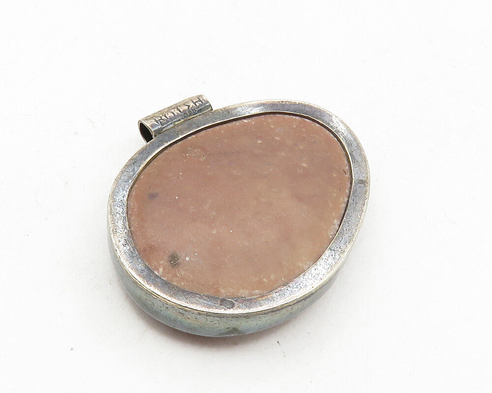925 Sterling Silver  Vintage Minimalist Jasper Dark Tone Slide Pendant  PT7414
