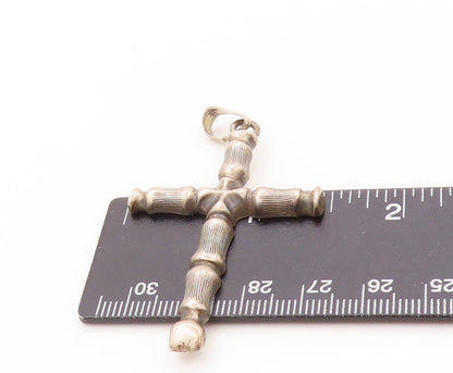 925 Sterling Silver Vintage Pendant Religious Carved Bamboo Stick Cross  PT24183