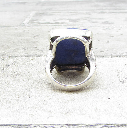 925 Sterling Silver  Lapis Lazuli & Marcasite Cocktail Ring Sz 6.5  RG1540