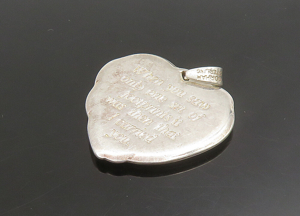 GORHAM 925 Silver  Vintage 2 Tone Heart Footprint Faith Quote Pendant  PT19071