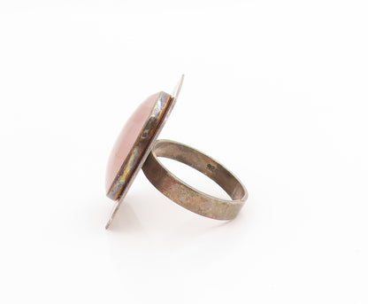 925 Sterling Silver Vintage Ring Large Cabochon Rose Quartz Band Sz 11.5 RG33812