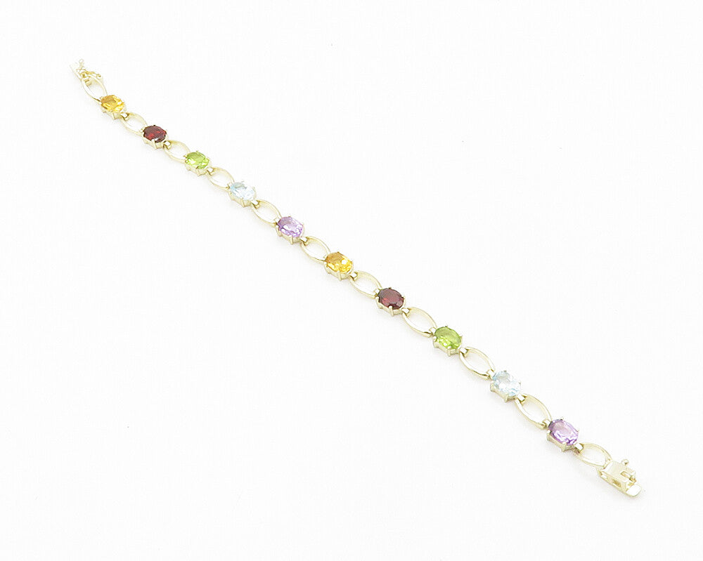 925 Silver  Amethyst Topaz Peridot Garnet & Citrine Chain Bracelet  BT5679