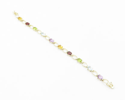 925 Silver  Amethyst Topaz Peridot Garnet & Citrine Chain Bracelet  BT5679