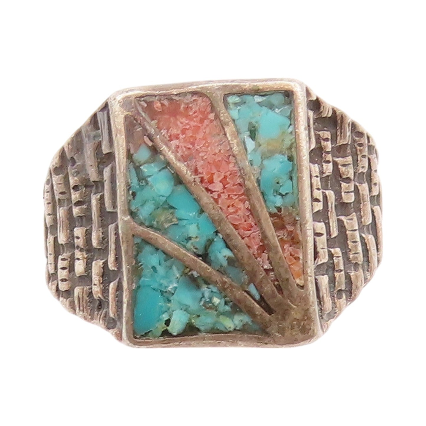 925 Sterling Silver Vintage Ring SOUTHWESTERN Crushed Turquoise Sz 12.5 RG32616