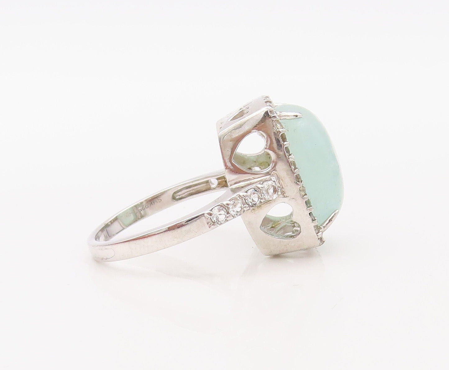 925 Sterling Silver Vintage Ring Green Gemstone Halo CZ Frame  Sz 8.5  RG30758