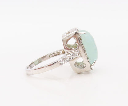 925 Sterling Silver Vintage Ring Green Gemstone Halo CZ Frame  Sz 8.5  RG30758
