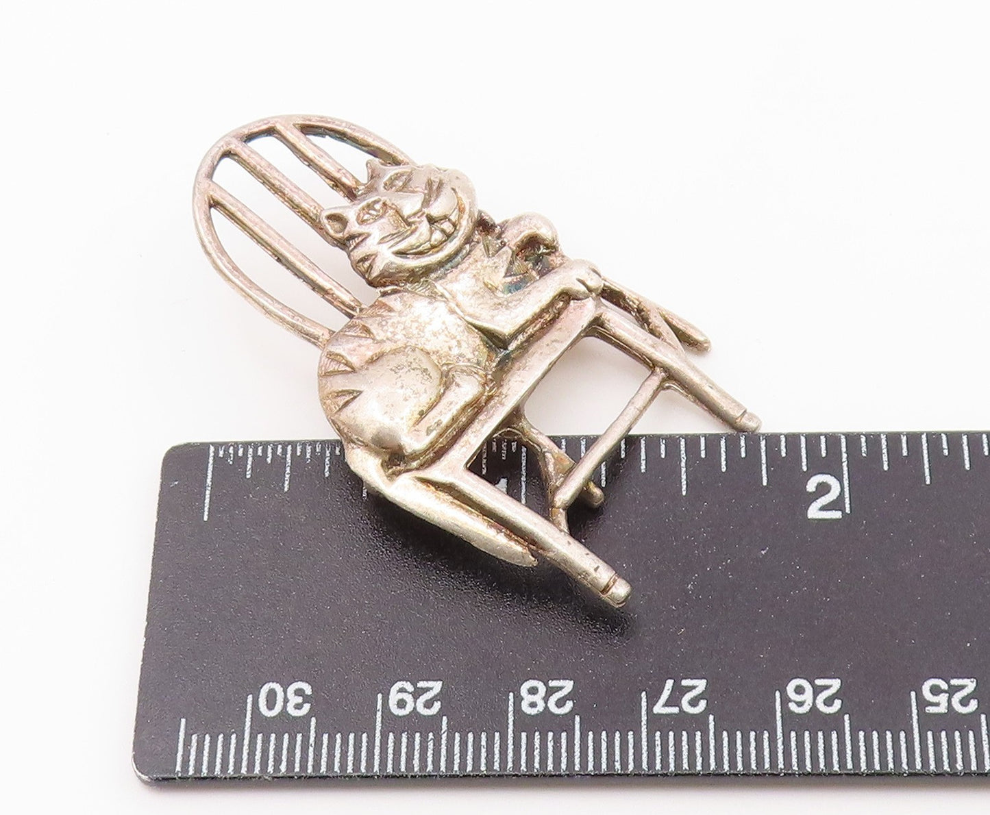 MEXICO 925 Sterling Silver  Vintage Smiling Cat In Chair Brooch Pin  BP9131