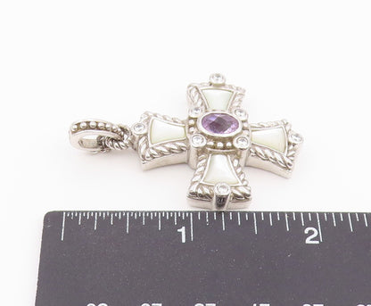 925 Sterling Silver Vintage Pendant JUDITH RIPKA Multi Gemstone Cross  PT26432