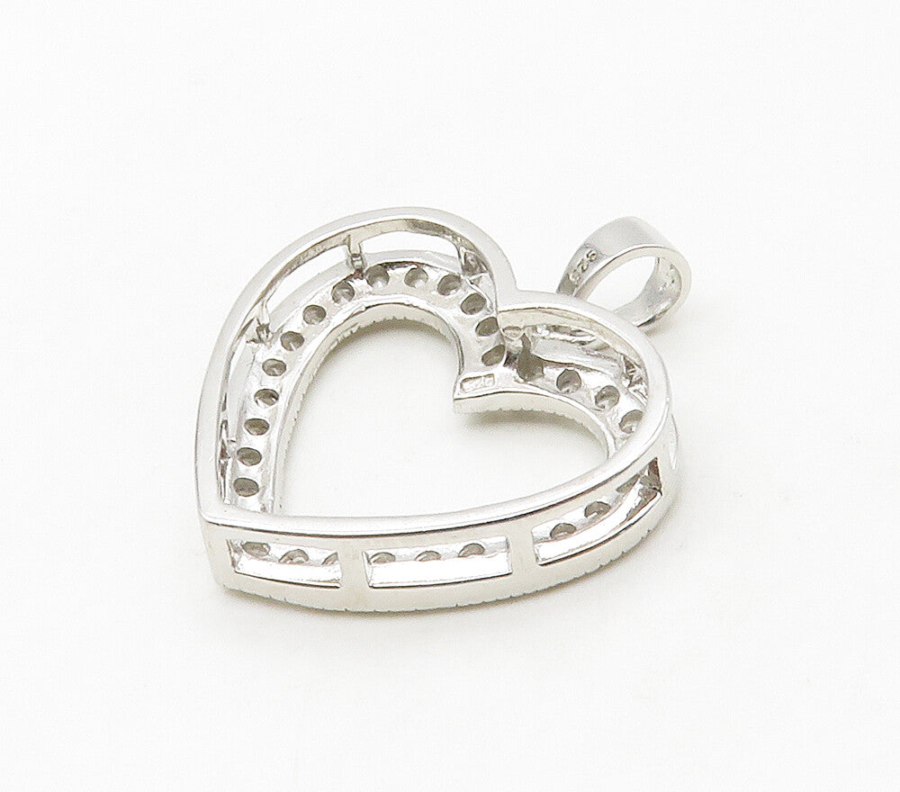925 Sterling Silver  Sparkling Cubic Zirconia Open Love Heart Pendant  PT13266