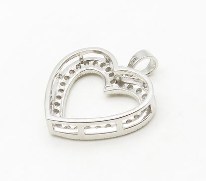 925 Sterling Silver  Sparkling Cubic Zirconia Open Love Heart Pendant  PT13266