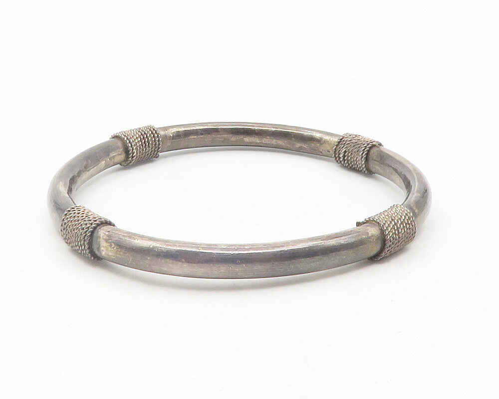 925 Sterling Silver  Vintage Dark Tone Rope Wrapped Bangle Bracelet  BT4708