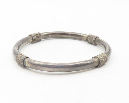 925 Sterling Silver  Vintage Dark Tone Rope Wrapped Bangle Bracelet  BT4708