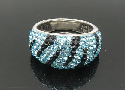 JACMEL 925 Silver  Vintage Blue Crystal Pattern Dome Band Ring Sz 8  RG21821