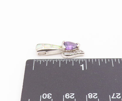 925 Sterling Silver  Vintage Shiny Amethyst Fire Opal & Topaz Pendant  PT18205
