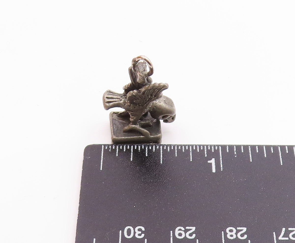 925 Sterling Silver Vintage Dark Tone Petite Bird Statue Pendant  PT15966