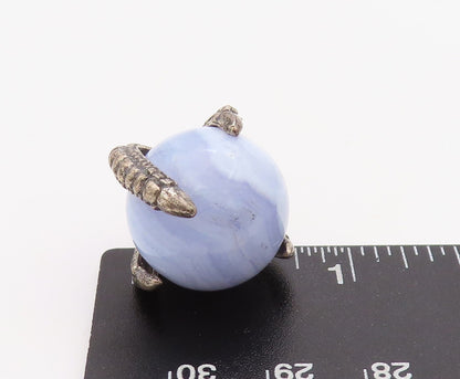 925 Sterling Silver Vintage Pendant Bird Hand Grabbing Malachite Globe  PT23505