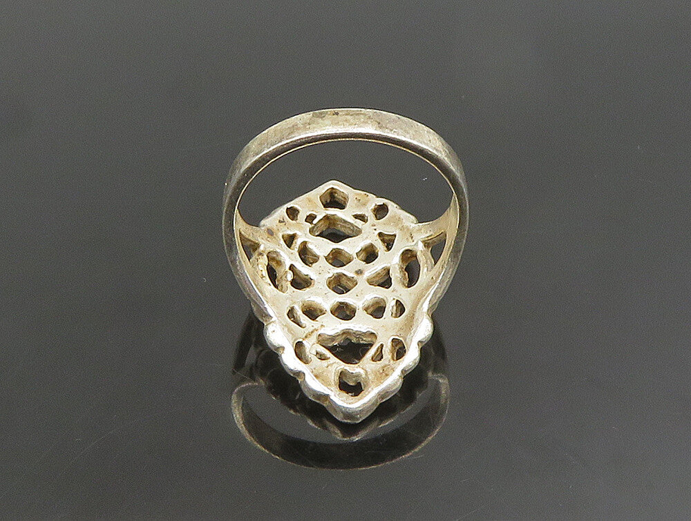 925 Sterling Silver  Vintage Open Beaded Detail Navette Ring Sz 7.5  RG25134
