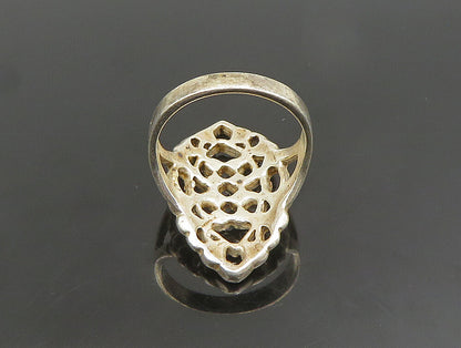 925 Sterling Silver  Vintage Open Beaded Detail Navette Ring Sz 7.5  RG25134