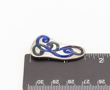 925 Sterling Silver Vintage Pendant Designer Swirly Enamel Etched  PT22399