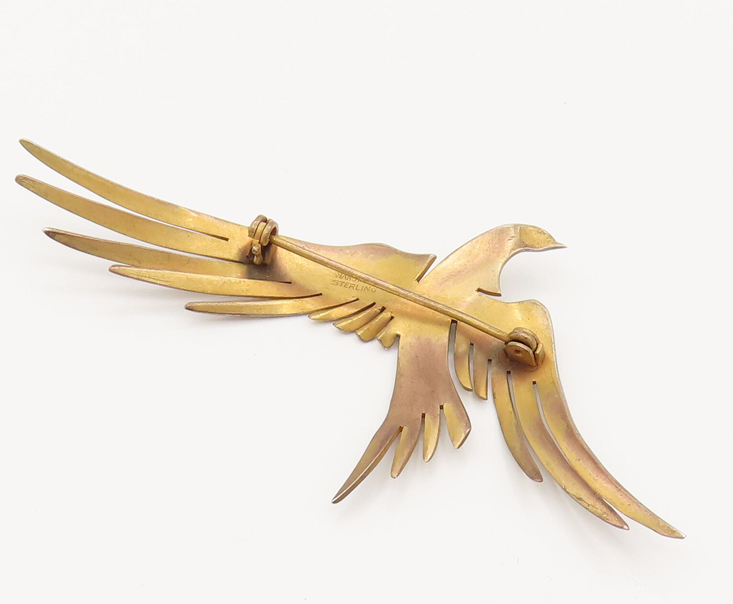 925 Sterling Silver  Vintage Minimalist Flying Bird Brooch Pin  BP10113