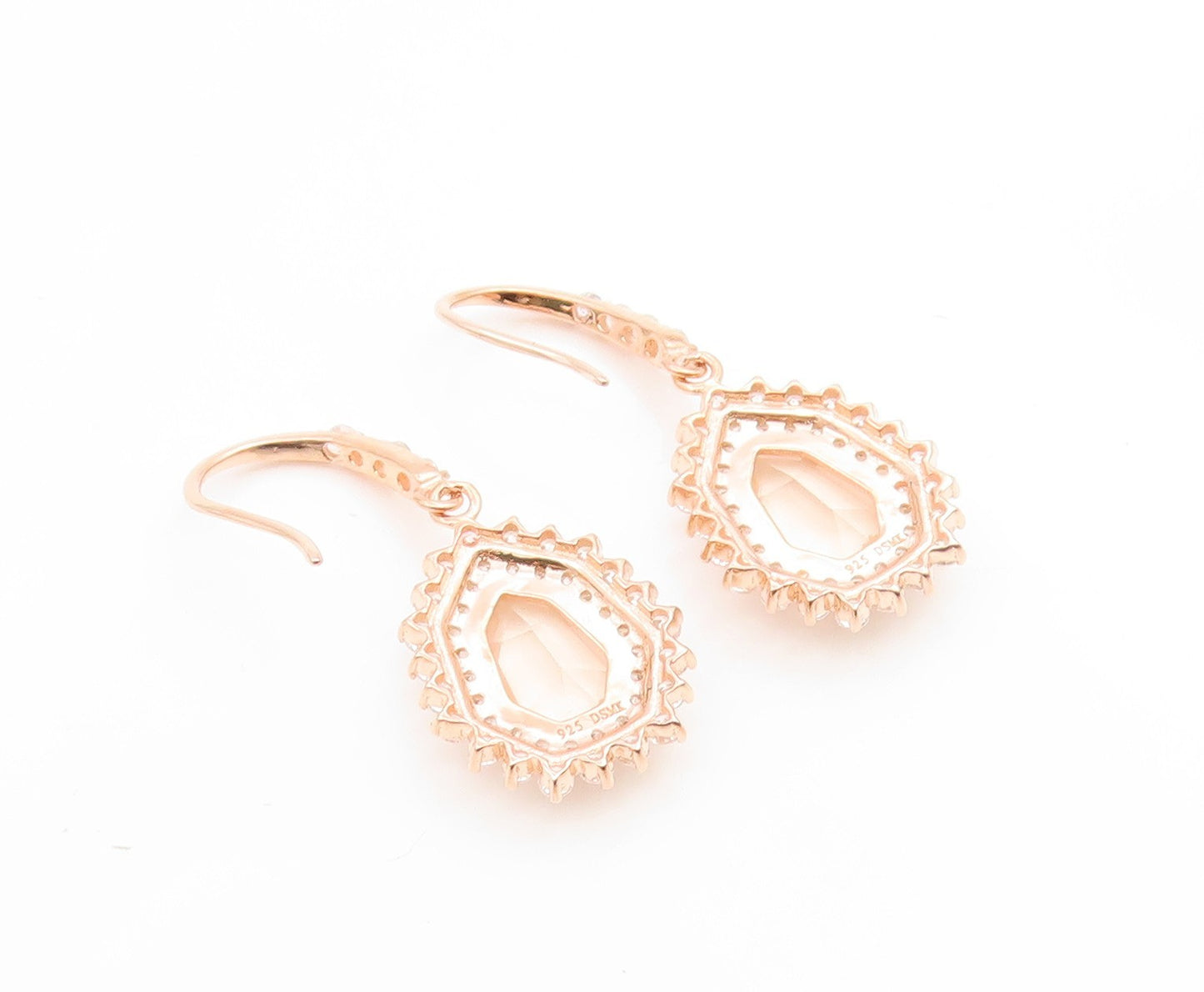 925 Sterling Silver Vintage Earrings Gold Plated Champagne CZ Dangle  EG14139