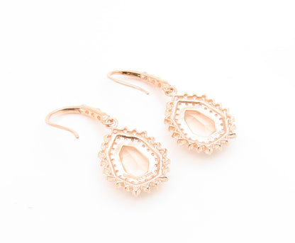 925 Sterling Silver Vintage Earrings Gold Plated Champagne CZ Dangle  EG14139