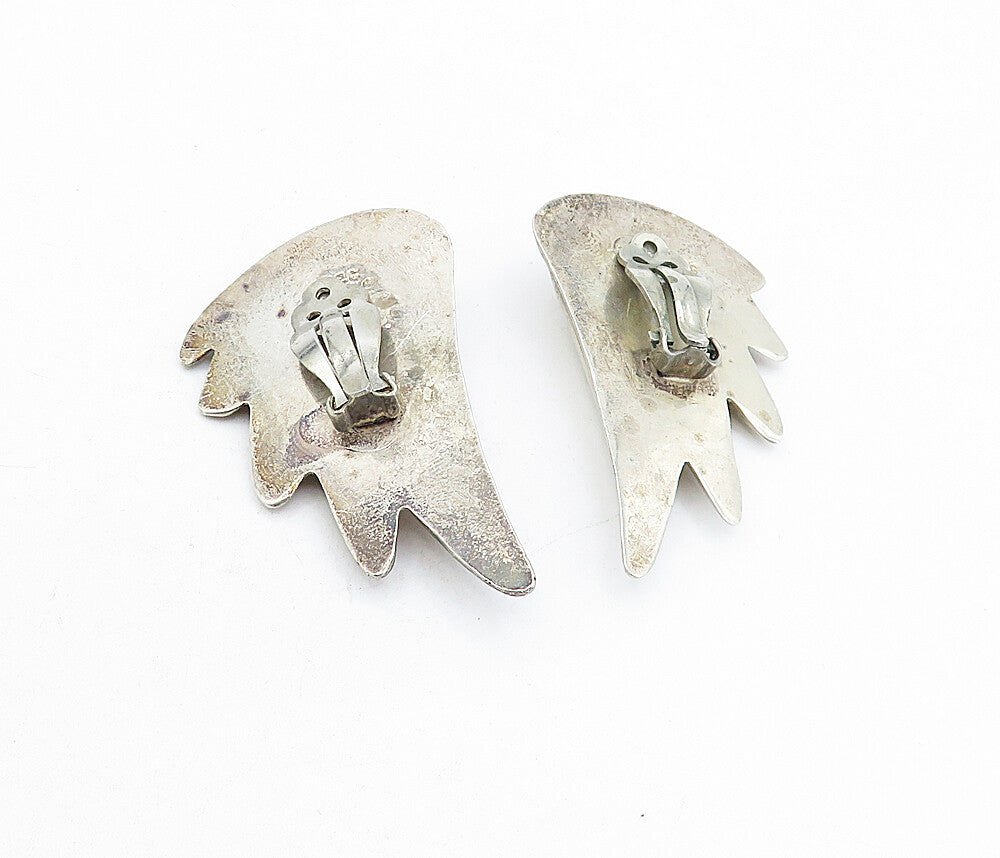 MEXICO 925 Sterling Silver  Vintage Fluted Wing Non Pierce Earrings  EG2697