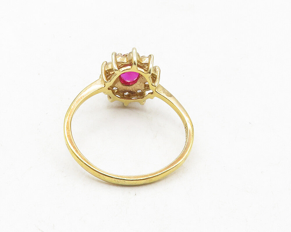 925 Sterling Silver  Vintage Pink & White Topaz Floral Band Ring Sz 10  RG9804