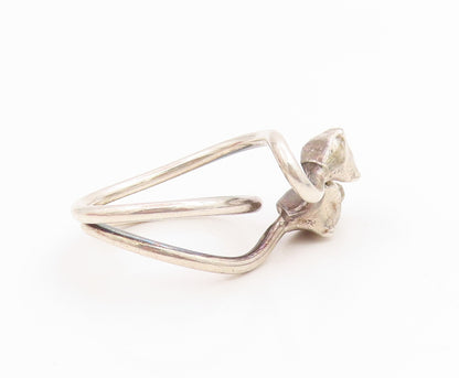 925 Sterling Silver Vintage Ring Modernist Siamese Cats Motif  Sz 7  RG35591