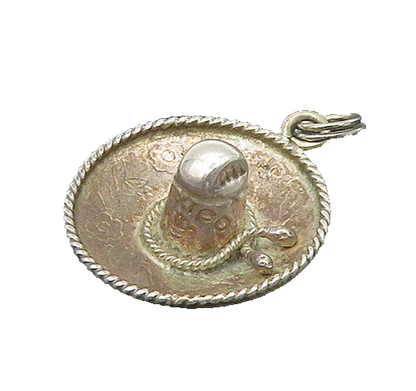 MEXICO 925 Sterling Silver  Vintage Sombrero Hat Petite Pendant  PT17647