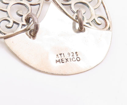 925 Sterling Silver Vintage Earrings MEXICO Filigree Tear Drop Dangles  EG13675