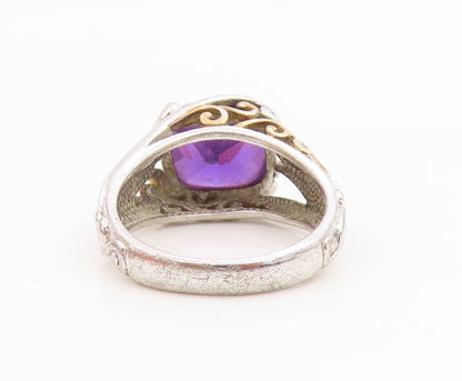 925 Sterling Silver Vintage Ring Faceted Amethyst Openwork Band  Sz 8  RG34884