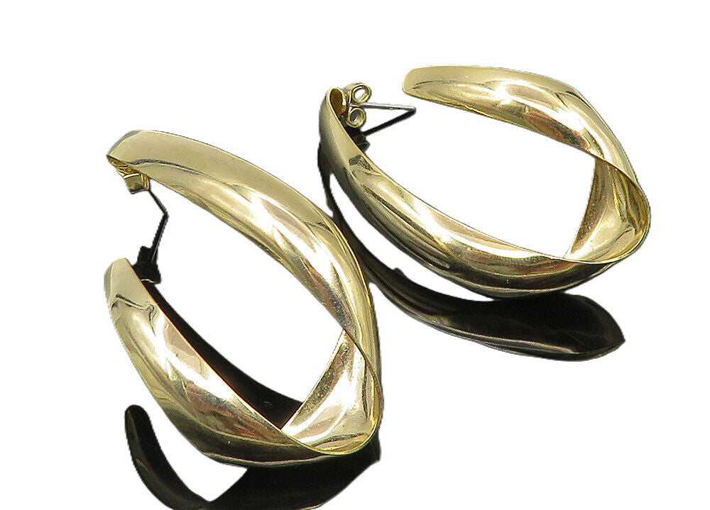 925 Sterling Silver  Shiny Smooth Gold Plated JHoop Earrings  EG5683