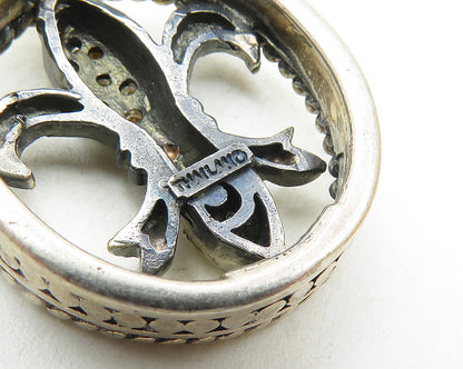 925 Sterling Silver  Vintage Genuine Diamonds Fleur De Lis Drop Pendant PT7515