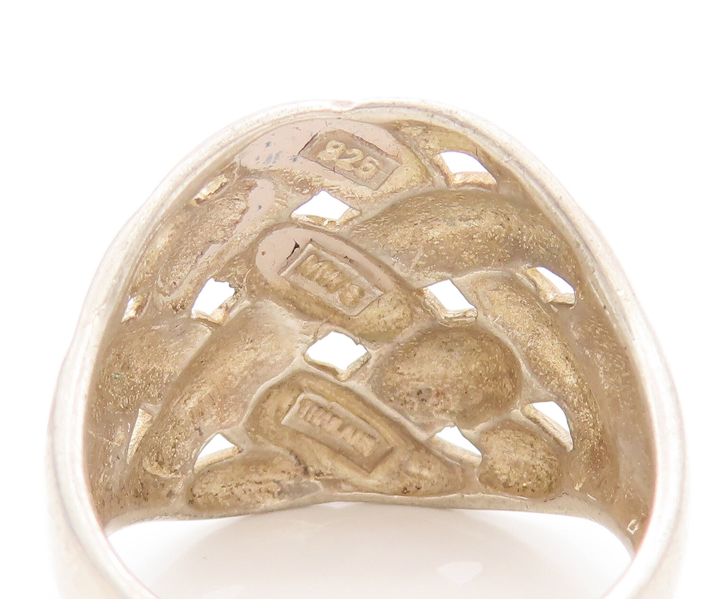 925 Sterling Silver Vintage Ring Solid Broad Carved Woven Effect Sz 8  RG27738
