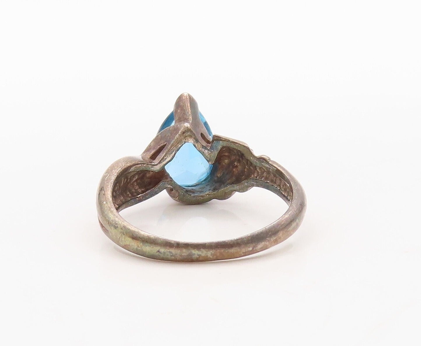 925 Sterling Silver Vintage Ring Dark Tone Carved Drop cut Topaz  Sz 7 RG31124